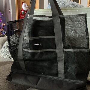 Black Mesh beach Tote Bag with cooler on the bottom